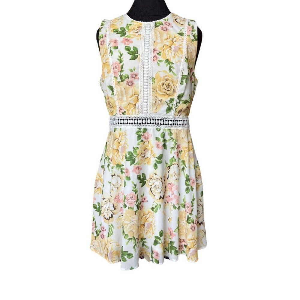 Disney Princess Belle Inspired Juniors' Floral Illusion Fit & Flare Dress Size L